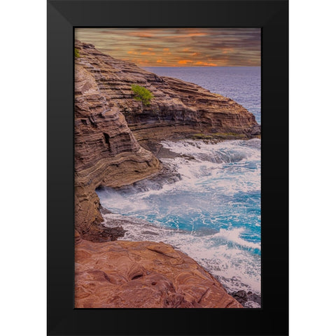 Ocean view from Spitting Caves-Oahu-Hawaii Black Modern Wood Framed Art Print by Norring, Tom
