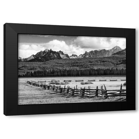 Idaho, Sawtooth NRA Rail fence and landscape Black Modern Wood Framed Art Print with Double Matting by Flaherty, Dennis