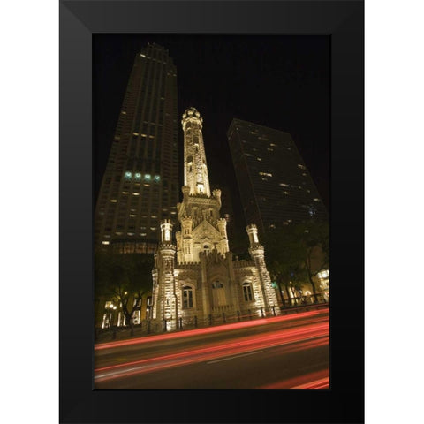 Illinois, Chicago Water Tower on Michigan Avenue Black Modern Wood Framed Art Print by Flaherty, Dennis