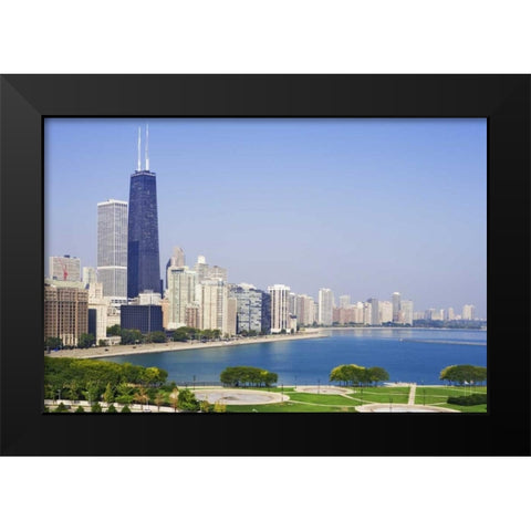 Illinois, Chicago Downtown and Lake Michigan Black Modern Wood Framed Art Print by Flaherty, Dennis