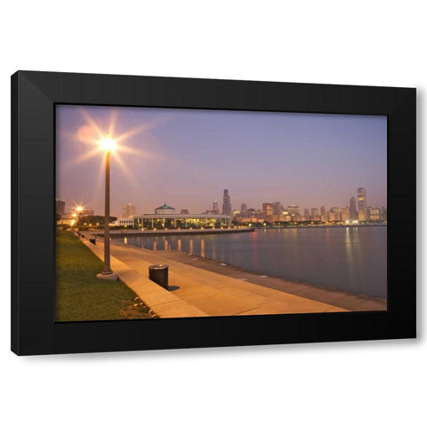 Illinois, Chicago Skyscrapers and Lake Michigan Black Modern Wood Framed Art Print with Double Matting by Flaherty, Dennis