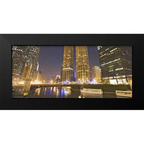 Illinois, Chicago Night along the Chicago River Black Modern Wood Framed Art Print by Flaherty, Dennis