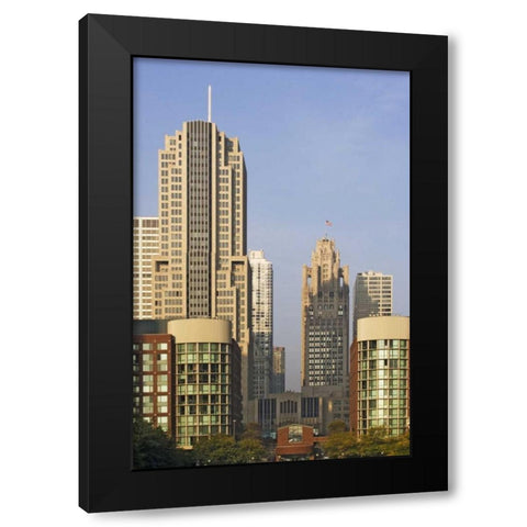 USA, Illinois, Chicago Downtown buildings Black Modern Wood Framed Art Print by Flaherty, Dennis