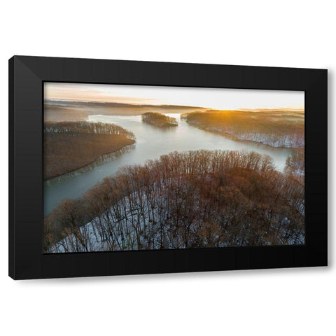 Aerial view of lake Stephen A Forbes State Park-Marion County-Illinois Black Modern Wood Framed Art Print with Double Matting by Day, Richard and Susan