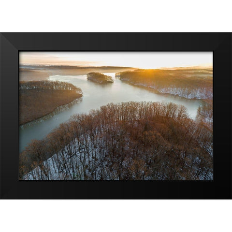 Aerial view of lake Stephen A Forbes State Park-Marion County-Illinois Black Modern Wood Framed Art Print by Day, Richard and Susan