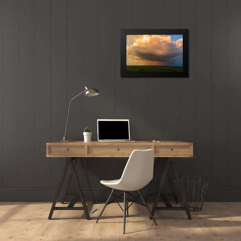Aerial view of thunderstorm clouds at sunset-Marion County-Illinois Black Modern Wood Framed Art Print by Day, Richard and Susan