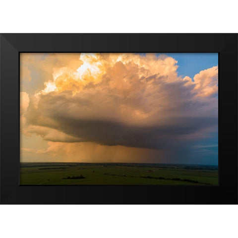 Aerial view of thunderstorm clouds at sunset-Marion County-Illinois Black Modern Wood Framed Art Print by Day, Richard and Susan