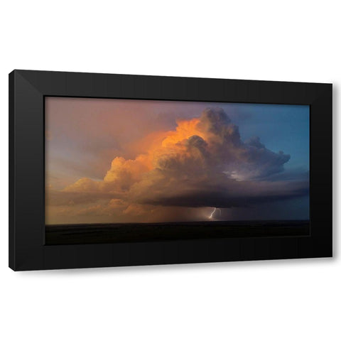 Aerial view of thunderstorm clouds and lightning at sunset-Marion County-Illinois Black Modern Wood Framed Art Print by Day, Richard and Susan