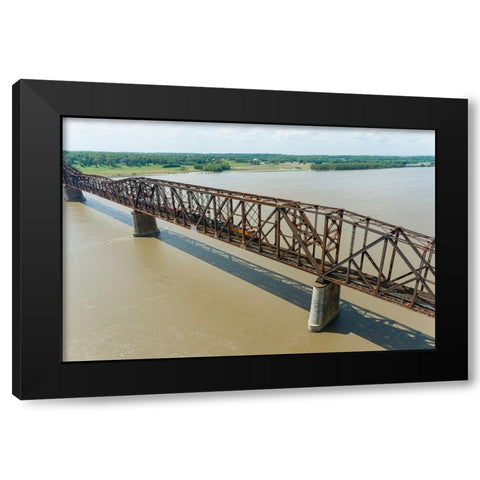 Freight train on Union Pacific railroad crossing the Mississippi river on the Thebes bridge Thebes- Black Modern Wood Framed Art Print with Double Matting by Day, Richard and Susan