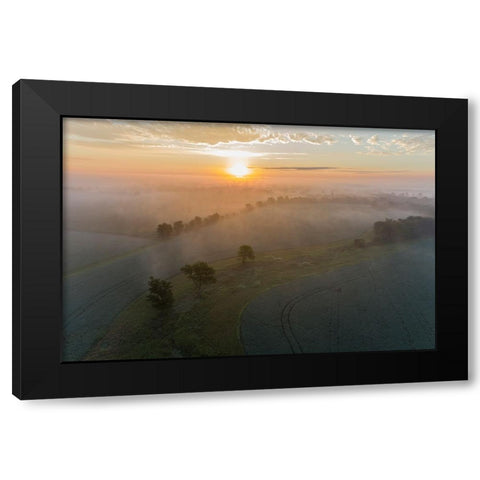 Sunrise and fog-Marion County-Illinois Black Modern Wood Framed Art Print by Day, Richard and Susan