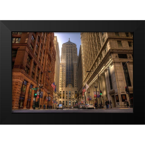 LaSalle street in downtown Chicago Illinois Black Modern Wood Framed Art Print by SMO