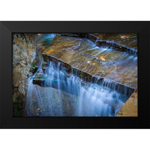 Rocky Ledges with Waterfall in Clifty Creek Park-Indiana Black Modern Wood Framed Art Print by Miller, Anna