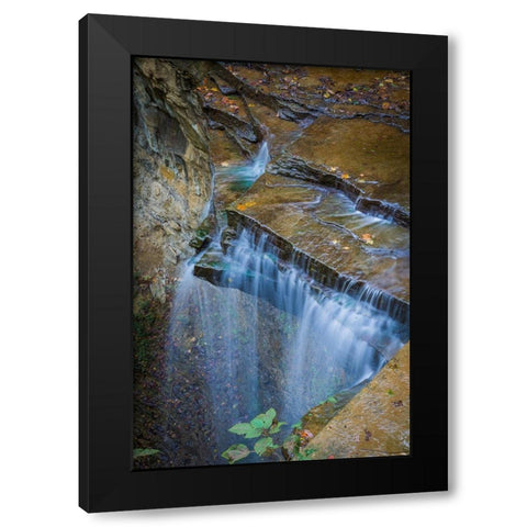 Rocky Ledges with Waterfall in Clifty Creek Park-Indiana Black Modern Wood Framed Art Print by Miller, Anna