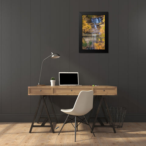 Fall Foliage Over Waterfall in Clifty Creek Park-Southern Indiana Black Modern Wood Framed Art Print by Miller, Anna