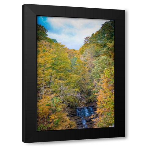 Fall Foliage Over Waterfall in Clifty Creek Park-Southern Indiana Black Modern Wood Framed Art Print by Miller, Anna