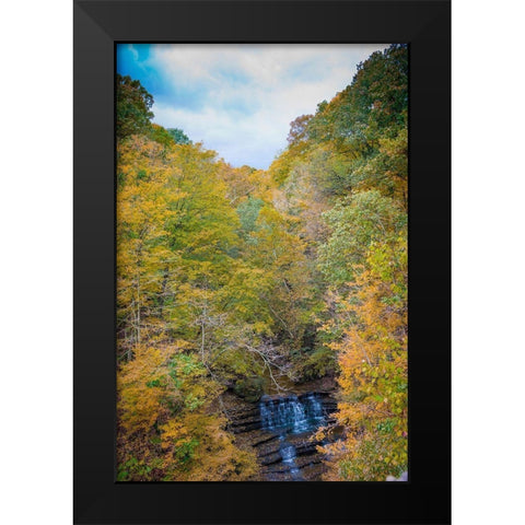 Fall Foliage Over Waterfall in Clifty Creek Park-Southern Indiana Black Modern Wood Framed Art Print by Miller, Anna