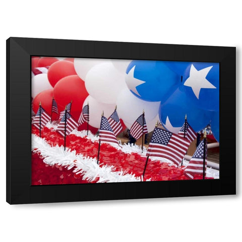 Indiana, Carmel Patriotic balloons and flags Black Modern Wood Framed Art Print with Double Matting by Kaveney, Wendy