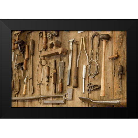Tools on a wall, Indianapolis, Indiana, USA Black Modern Wood Framed Art Print by Kaveney, Wendy