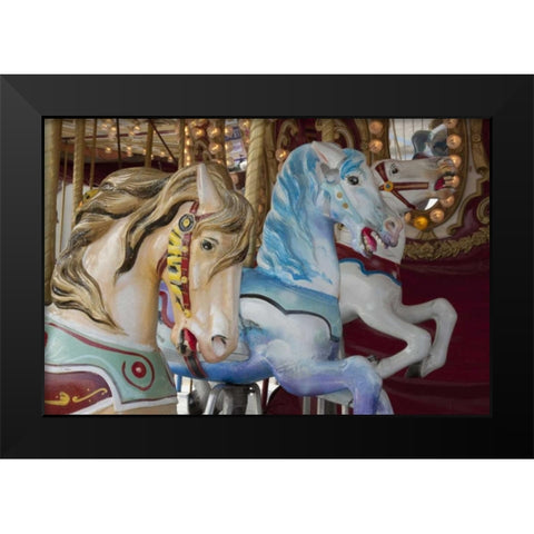 Merry-go-round horses, Indianapolis, Indiana, USA Black Modern Wood Framed Art Print by Kaveney, Wendy