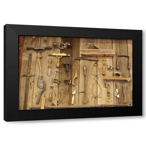 Indiana, Indianapolis Tools mounted on a wall Black Modern Wood Framed Art Print by Kaveney, Wendy