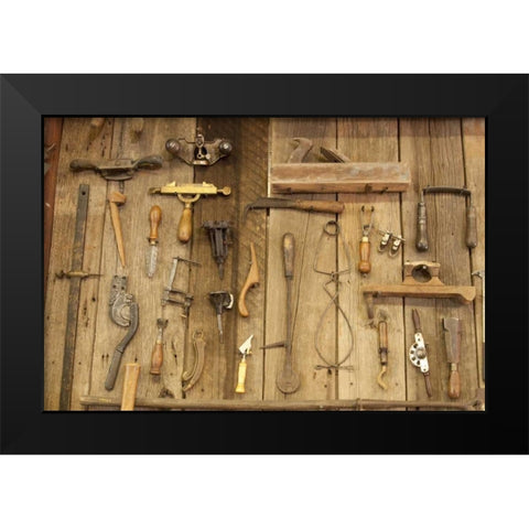 Indiana, Indianapolis Tools mounted on a wall Black Modern Wood Framed Art Print by Kaveney, Wendy