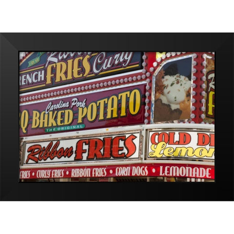 Indiana, Indianapolis Food vendor signs Black Modern Wood Framed Art Print by Kaveney, Wendy
