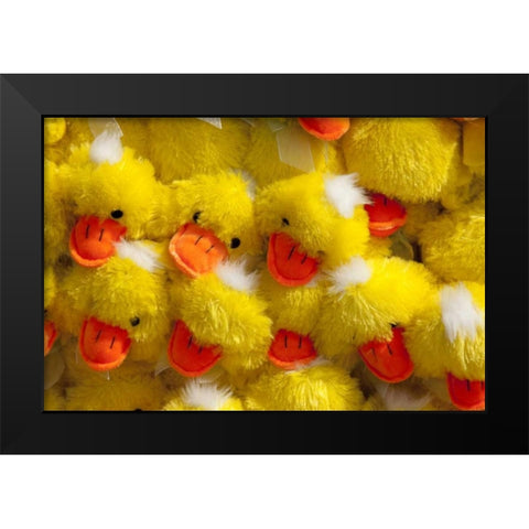 Indiana, Indianapolis Display of stuffed ducks Black Modern Wood Framed Art Print by Kaveney, Wendy