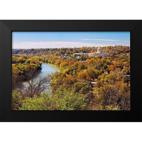 State capital building in autumn-Frankfort-Kentucky Black Modern Wood Framed Art Print by Jones, Adam