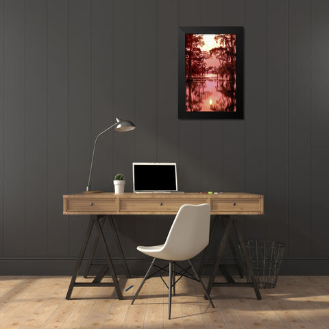 Louisiana Sunset on a Atchafalaya Basin bayou Black Modern Wood Framed Art Print by Welling, Dave
