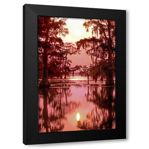 Louisiana Sunset on a Atchafalaya Basin bayou Black Modern Wood Framed Art Print by Welling, Dave