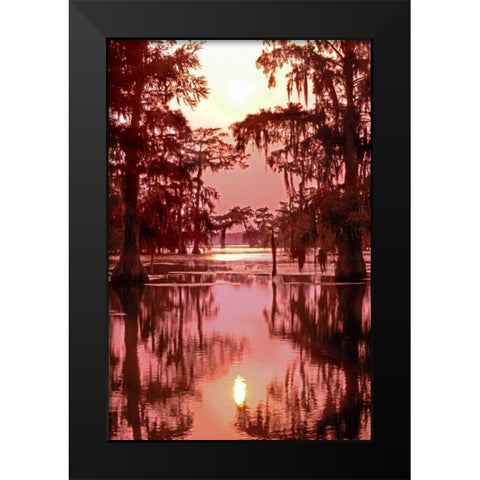 Louisiana Sunset on a Atchafalaya Basin bayou Black Modern Wood Framed Art Print by Welling, Dave