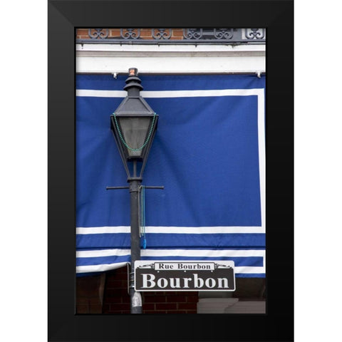 Louisiana, New Orleans Bourbon Street lamppost Black Modern Wood Framed Art Print by Kaveney, Wendy