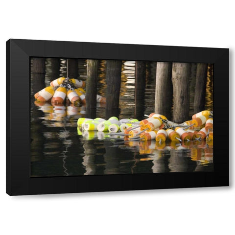 Maine Buoys floating next to a fishing pier Black Modern Wood Framed Art Print with Double Matting by Clemons, Kathleen
