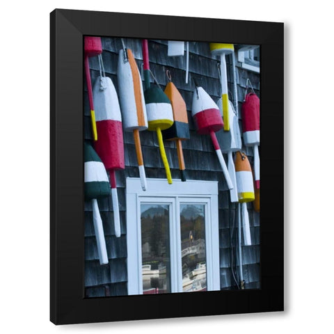ME, Bernard Buoys hang on wall by harbor Black Modern Wood Framed Art Print with Double Matting by Rotenberg, Nancy