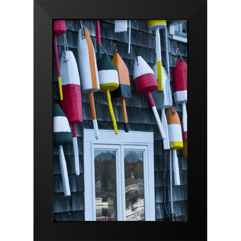 ME, Bernard Buoys hang on wall by harbor Black Modern Wood Framed Art Print by Rotenberg, Nancy
