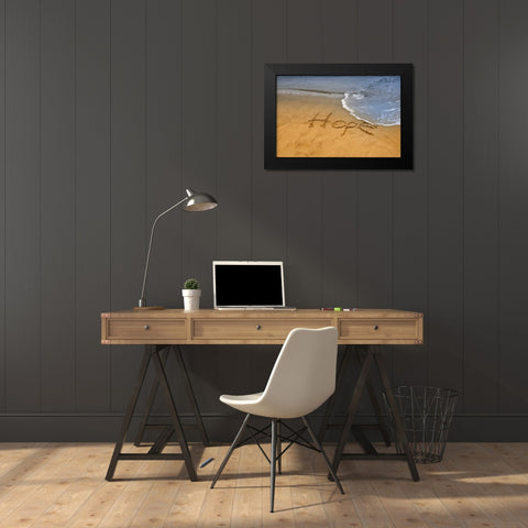 ME, Phippsburg The word hope on Popham Beach Black Modern Wood Framed Art Print by Clemons, Kathleen