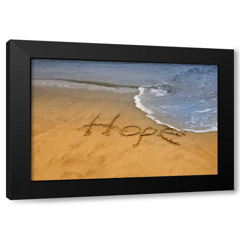 ME, Phippsburg The word hope on Popham Beach Black Modern Wood Framed Art Print with Double Matting by Clemons, Kathleen