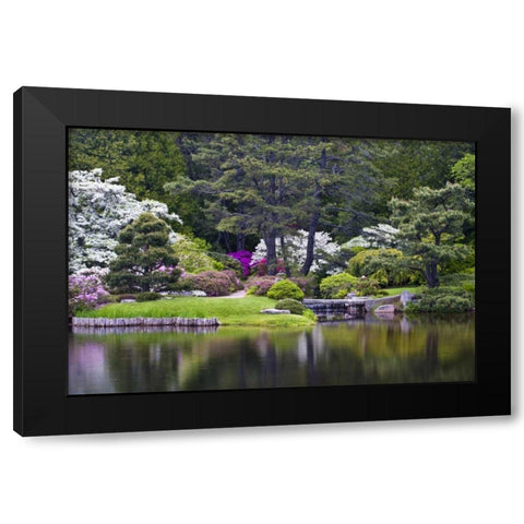 Maine, Northeast Harbor View over a garden pond Black Modern Wood Framed Art Print with Double Matting by Rotenberg, Nancy