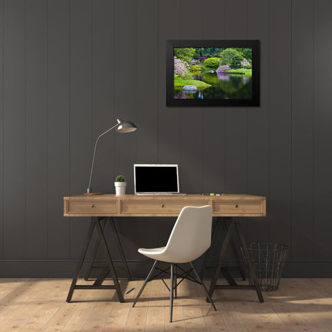 Maine, Northeast Harbor Green garden Scenic Black Modern Wood Framed Art Print by Rotenberg, Nancy