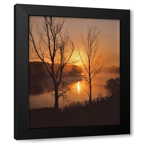 Maine Autumn sunrise over the Kennebec River Black Modern Wood Framed Art Print with Double Matting by Terrill, Steve
