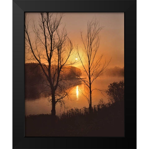 Maine Autumn sunrise over the Kennebec River Black Modern Wood Framed Art Print by Terrill, Steve