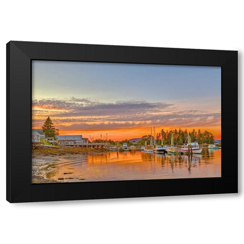 ME, Acadia Boats rest in harbor at sunset Black Modern Wood Framed Art Print by Lord, Fred