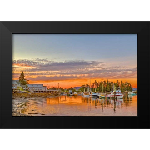 ME, Acadia Boats rest in harbor at sunset Black Modern Wood Framed Art Print by Lord, Fred