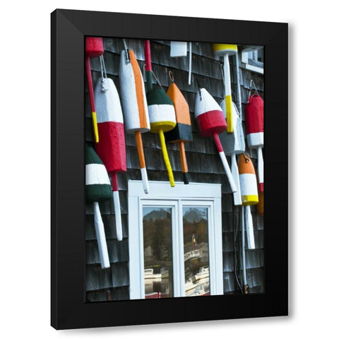 ME, Mount Desert Hanging buoys and window Black Modern Wood Framed Art Print with Double Matting by Rotenberg, Nancy