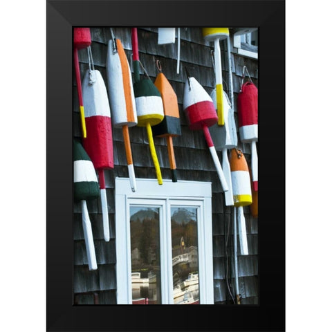 ME, Mount Desert Hanging buoys and window Black Modern Wood Framed Art Print by Rotenberg, Nancy