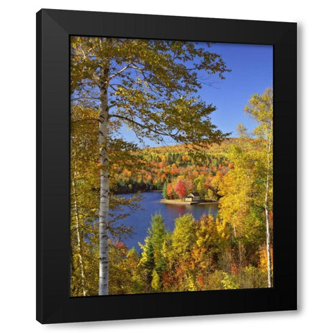 USA, Maine, Bingham Wyman Lake and autumn colors Black Modern Wood Framed Art Print with Double Matting by Terrill, Steve