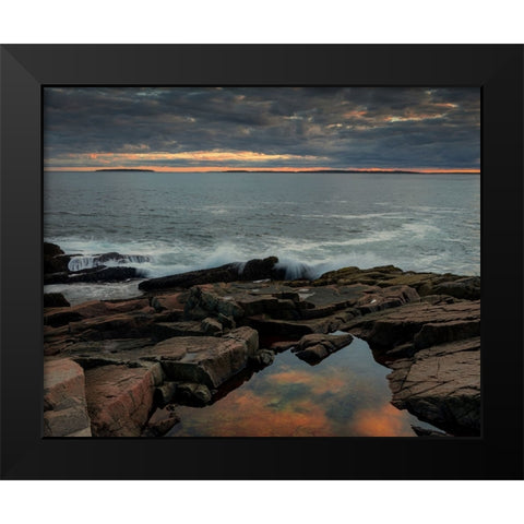 USA-Maine-Acadia National Park Moody sunset on ocean coastline Black Modern Wood Framed Art Print by Jaynes Gallery