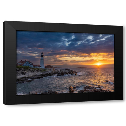 Sunrise at Portland Head Lighthouse in Portland-Maine-USA Black Modern Wood Framed Art Print with Double Matting by Haney, Chuck