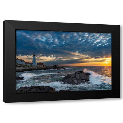 Sunrise at Portland Head Lighthouse in Portland-Maine-USA Black Modern Wood Framed Art Print with Double Matting by Haney, Chuck