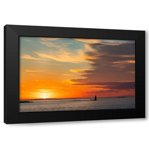 Spectacular sunrise clouds over Ram Island Ledge Lighthouse in Portland-Maine-USA Black Modern Wood Framed Art Print by Haney, Chuck